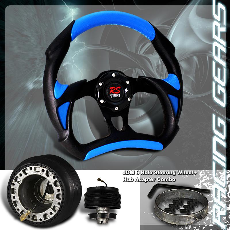 Mazda jdm 320mm 6 hole bolt pvc leather black blue steering wheel + hub adapter