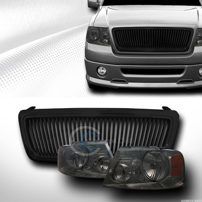 Smoke head lights signal amber dy+vertical hood grill grille blk 04-08 ford f150