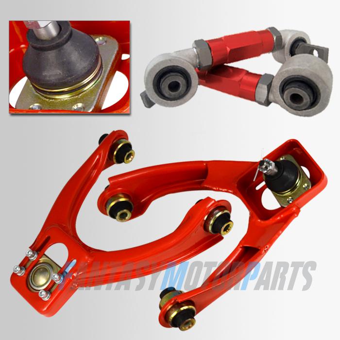 Civic ek b16 b18 d15 red adjustable front upper control arms + rear camber kit