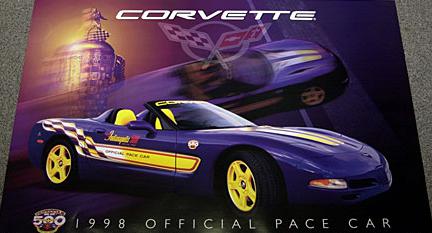 Purple yellow chevrolet corvette c5 1998 indy race pace car poster print art ad 