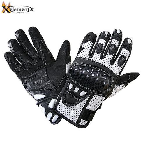 Xelement mens black and white leather motorcycle racing gloves