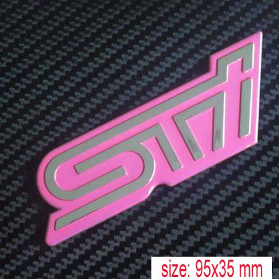3d pink sti car badge emblem decal sticker self-adhesive 95x35mm