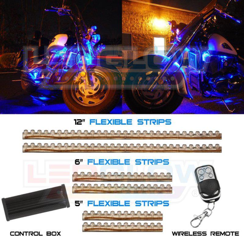 6pc blue led flexible motorcycle lights 