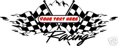 Huge your text torn checkered flag 2 color decal trailer gooseneck wt3 us cargo