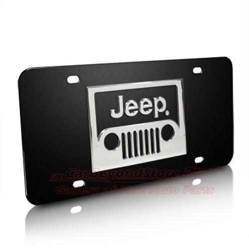 Jeep grill 3d logo black stainless steel license plate, licensed + free gift