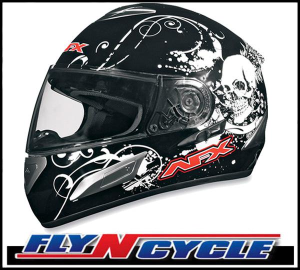 Afx fx-100 sun shield black skull xs full face motorcycle helmet dot