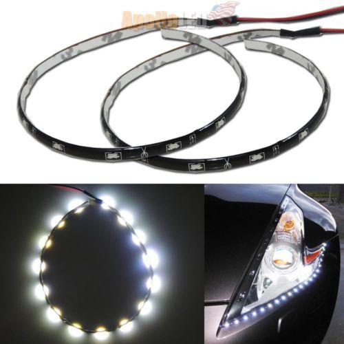 2pcs white 12 inches 15-smd led sideshine side glow strip lights waterproof #31