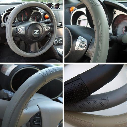 57005 14-15" 38cm steering wheel cover gray leather fiat bmw audi car suv truck