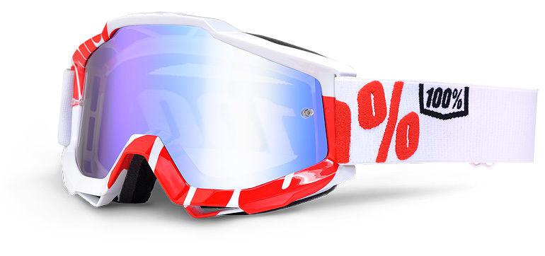 100% accuri goggle white red lens mirror blue motocross mx percent