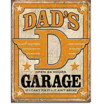 Dad's garage open 24 hours metal sign ford chevy dodge mustang tools  wrenches