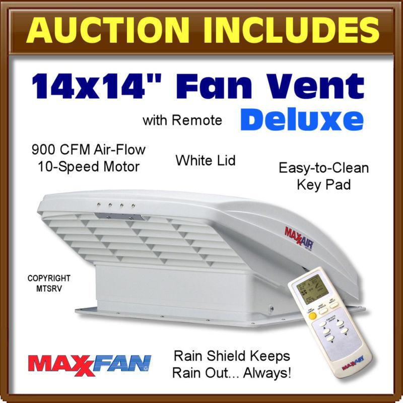 Maxxfan 7000k - 12v deluxe fan vent w/ 12" blade - rain shield & remote - white 