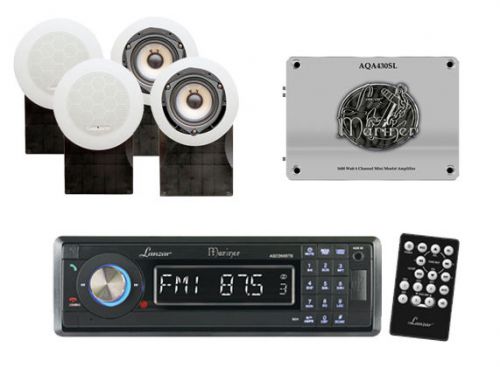 New lanzar marine cd/mp3/usb/sd w/bluetooth radio+ 4 x 500w white speakers + amp