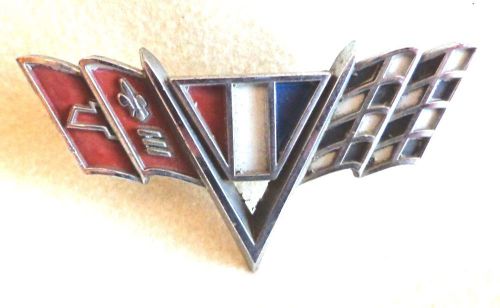 Vintage emblem of chevy &#034;v&#034; with flags - metal logo