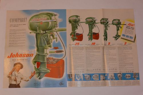 Vintage 1952 johnson sea-horse outboard engines brochure/fold out color poster!