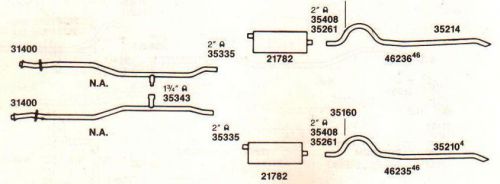 1965 ford galaxie dual exhaust system, aluminized, 352 engines only