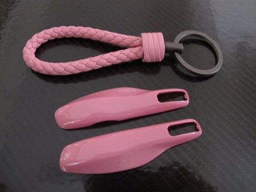 Pink pu key chain + 2pcs pink remote fob cover key case trim for porsche macan