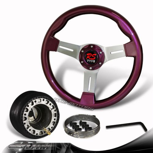 350mm 6-holes purple wood grain steering wheel + hub for 88-91 honda civic/crx