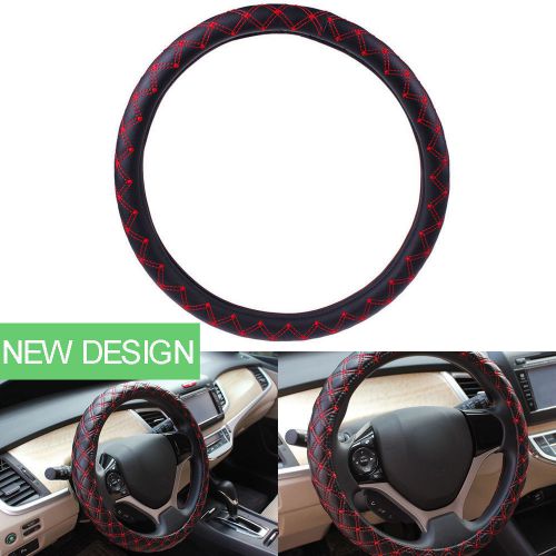 New 38cm pu leather rubber vehicle auto car steering wheel cover black&amp;red line