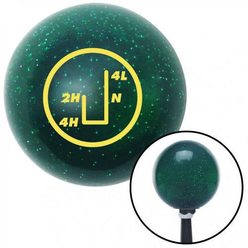 Yellow transfer case #3 green metal flake shift knob with 16mm x 1.5
