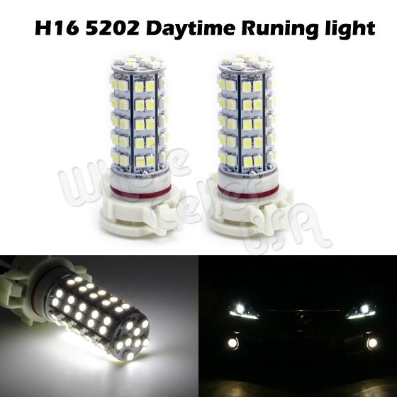 2x xenon white smd3528 68-led h16 5202 led fog/driving lights drl bulbs