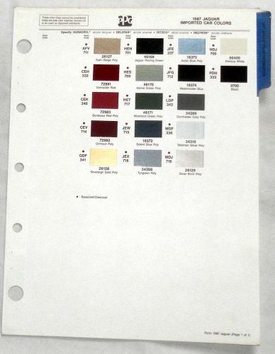 1987 jaguar ppg  color paint chip chart all models  original