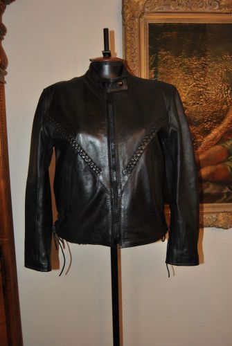Ladies black pro-sports leather motorcycle jacket