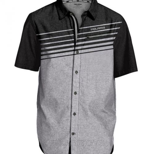 Oem polaris grey &amp; black trailblazer stripe button up short sleeve size s-3xl