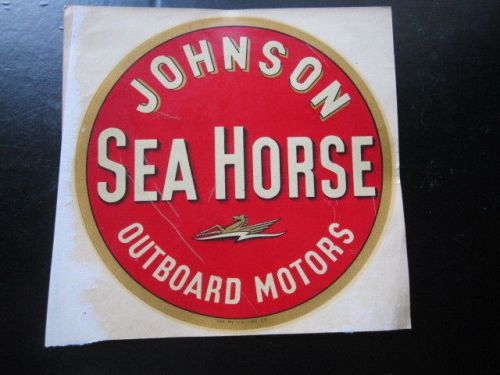Vtg 8&#034; johnson sea horse outboard motor decal transfer original 1945 sign dealer