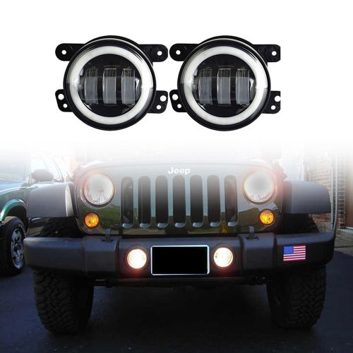 2x 4&#034; inch 30w cree led fog light &amp; halo angle eyes for 07-16 jeep wrangler jk