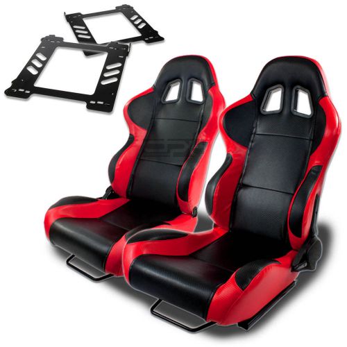 Type-4 racing seat black red pvc+silder/rail+for 92-99 bmw e36 2-dr bracket x2