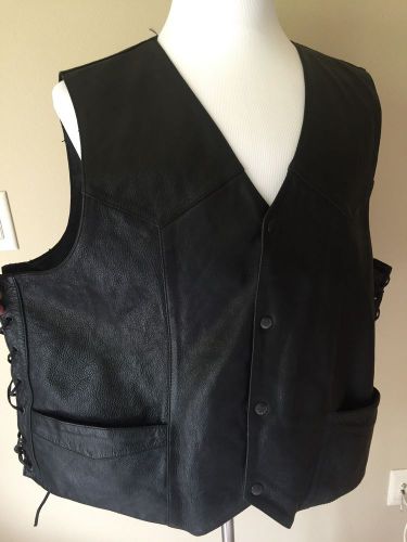 Men&#039;s leather motorcycle biker vest with leather lace up sides