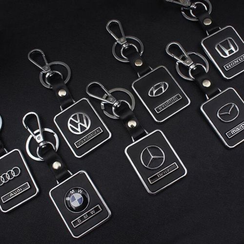 2016 new black leather metal car logo key chain keyring pendant key holder gifts