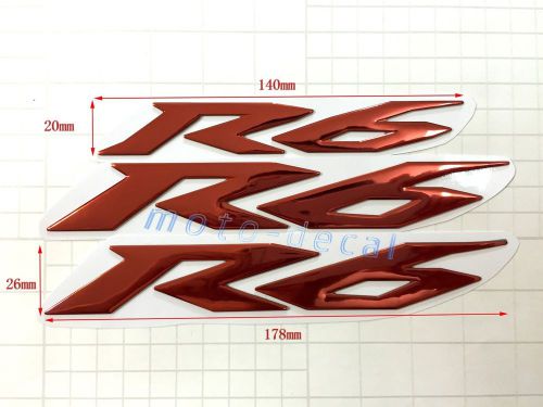 Red r6 3d raised chrome decal emblem fairing sticker yamaha yzf600 r6 bling