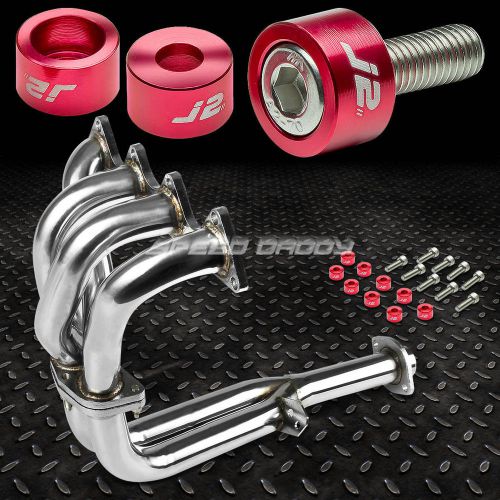 J2 for 90-91 da/db exhaust manifold 4-2-1 race header+red washer cup bolts