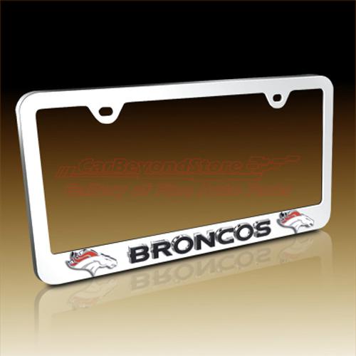 Nfl denver broncos 3d chrome metal license plate frame, licensed + free gift