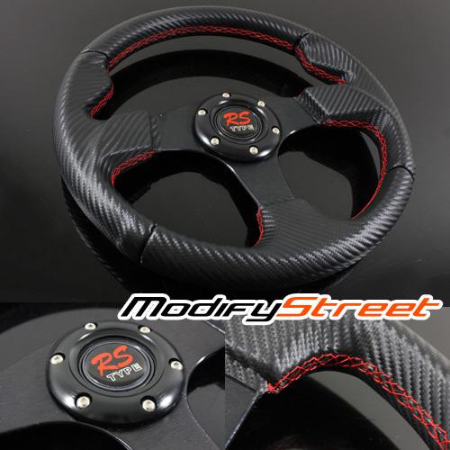 Universal 6-bolt 320mm carbon vinyl wrap racing steering wheel w/ red stitch