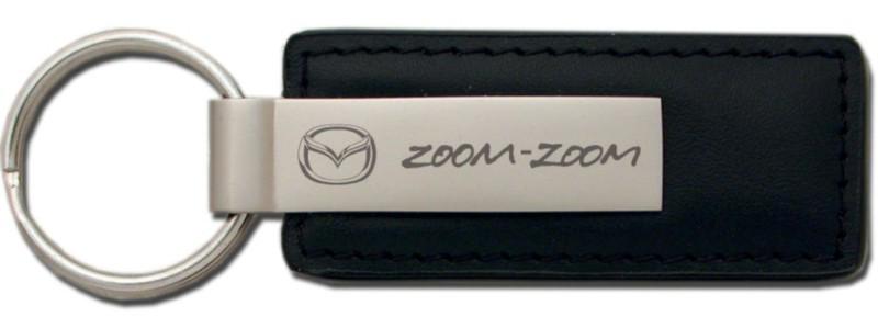 Mazda zoom-zoom black leather keychain / key fob engraved in usa genuine