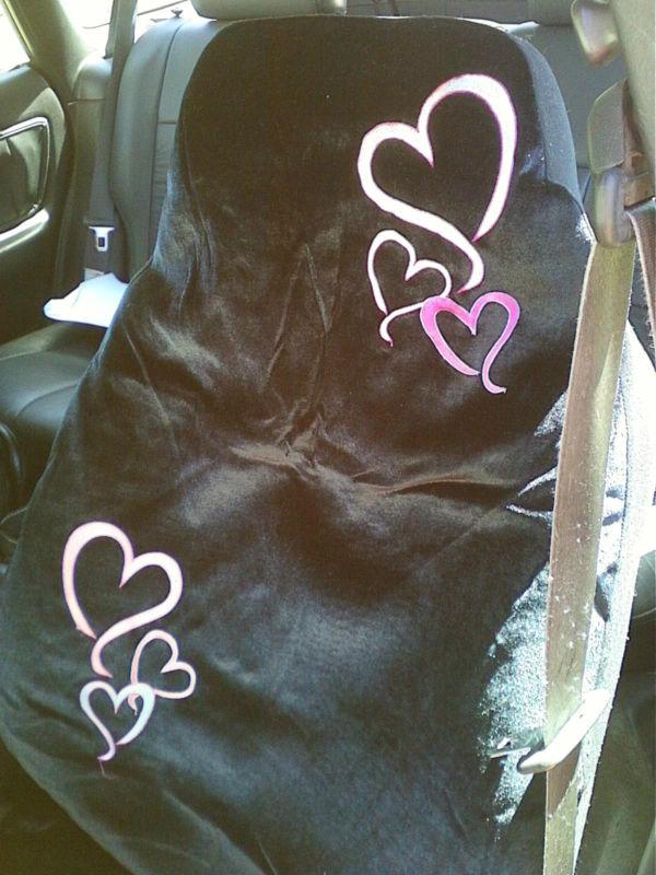 Like new black and pink velvet heart seat covers