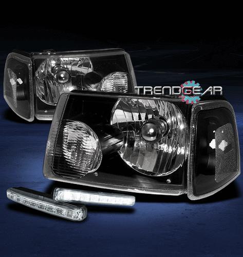 01-11 ford ranger pickup truck crystal black head light+corner+white led drl kit