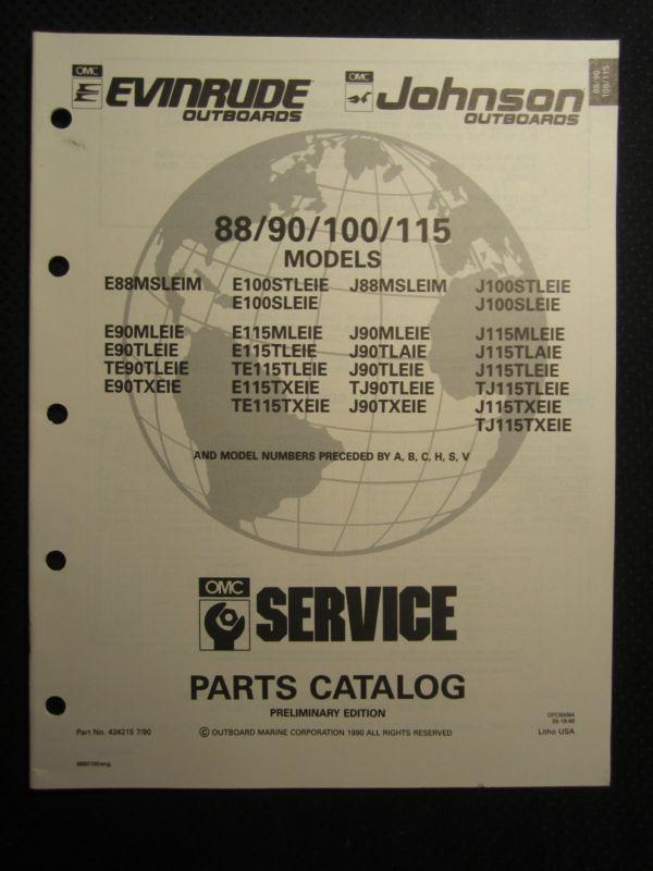 1991 omc evinrude johnson outboard motor 88 90 100 115 parts catalog manual