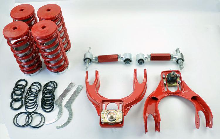 Honda civic integra front rear camber kits & lowering coilover springs - red