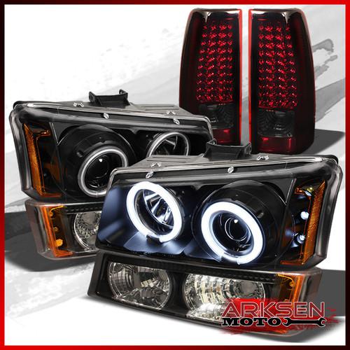 03-06 silverado ccfl halo led projector headlights+bumper+red smk led tail light