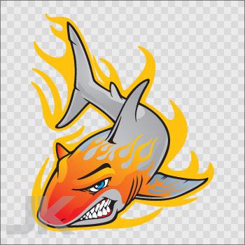 Sticker decals shark sharks flame flames fire attack angry ocean 0500 ag46f