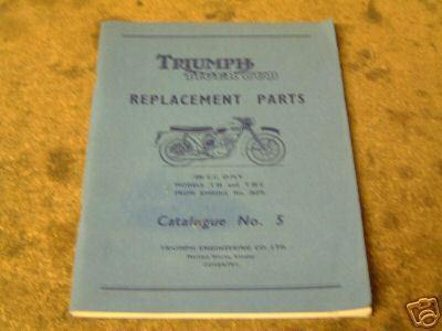 Triumph tiger cub 1957 parts book no 5 nos