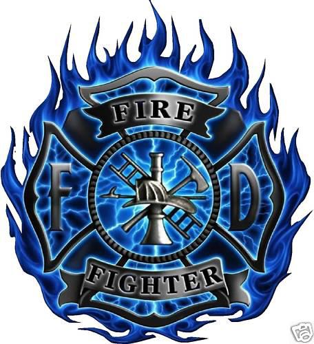 Fire & rescue blue flames firefighter decal  6"x7"