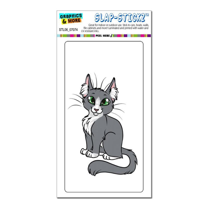 Gray grey cat on white - slap-stickz™ car window locker bumper sticker