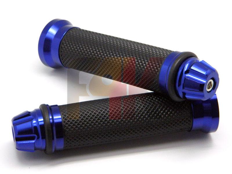 Blue cnc racing motorcycle handlebar rubber gel hand grips + bar end cap plug