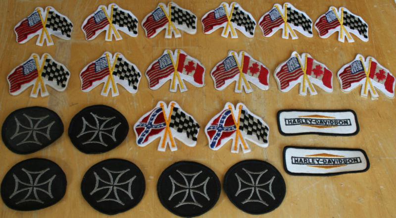 Lot of 22 motorcycle harley maltese cross rebel american checkered flag patch's 