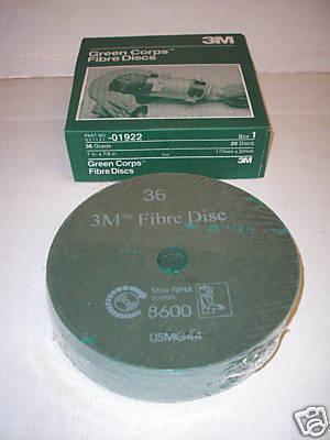 3m # 01922 - 20-green corps fiber discs 7" x 7/8" - 36 grit - new