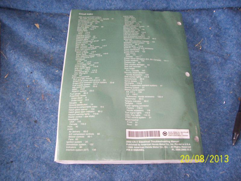 2002 honda cr-v electrical manual  factory oem book  free shipping